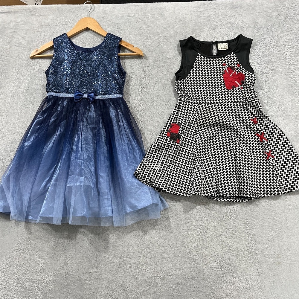 Jona Michelle Fit & Flare Dress Girls 6X Multi Bow Waist Herringbone Lot Of 2